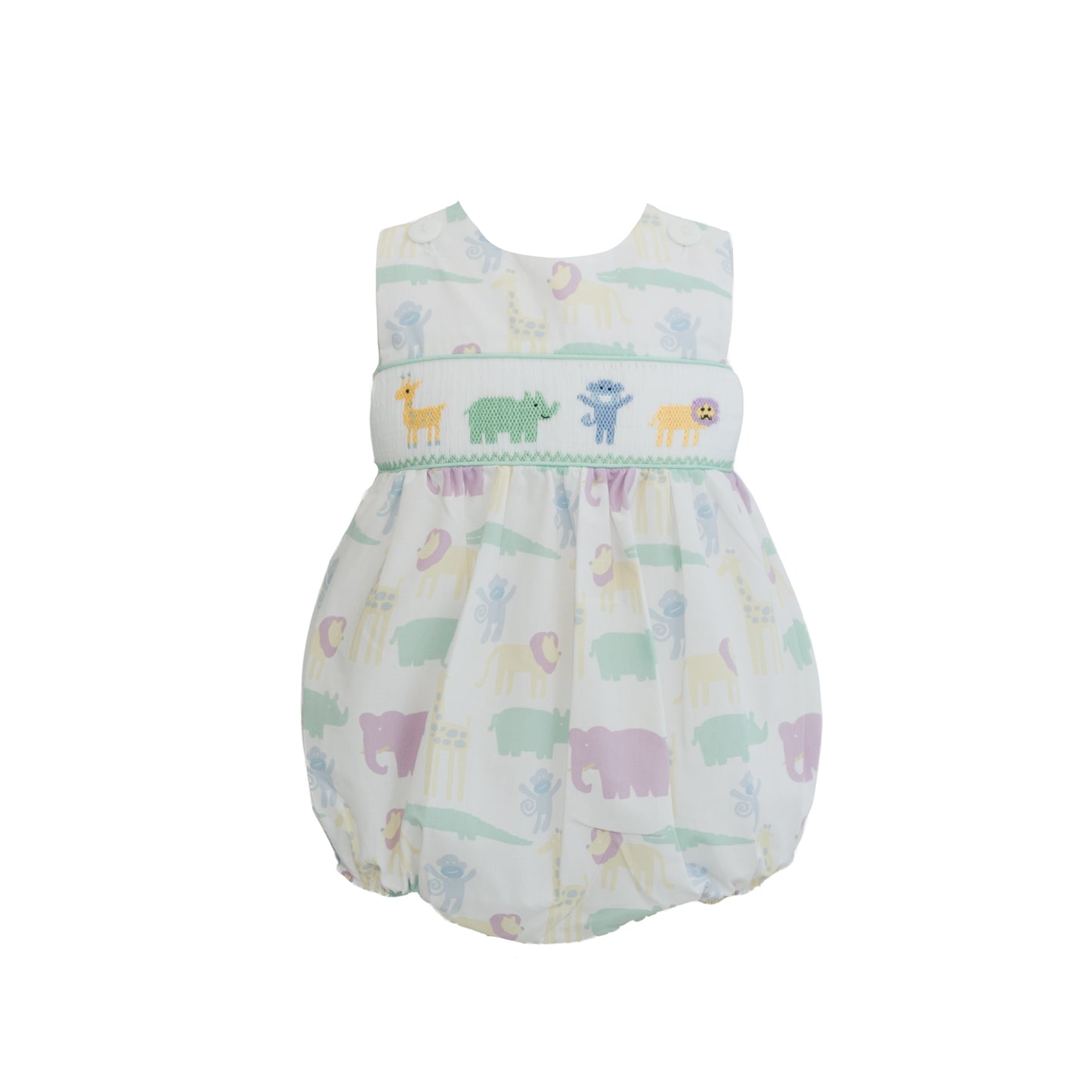 Ethan Zoo Print Smocked Bubble