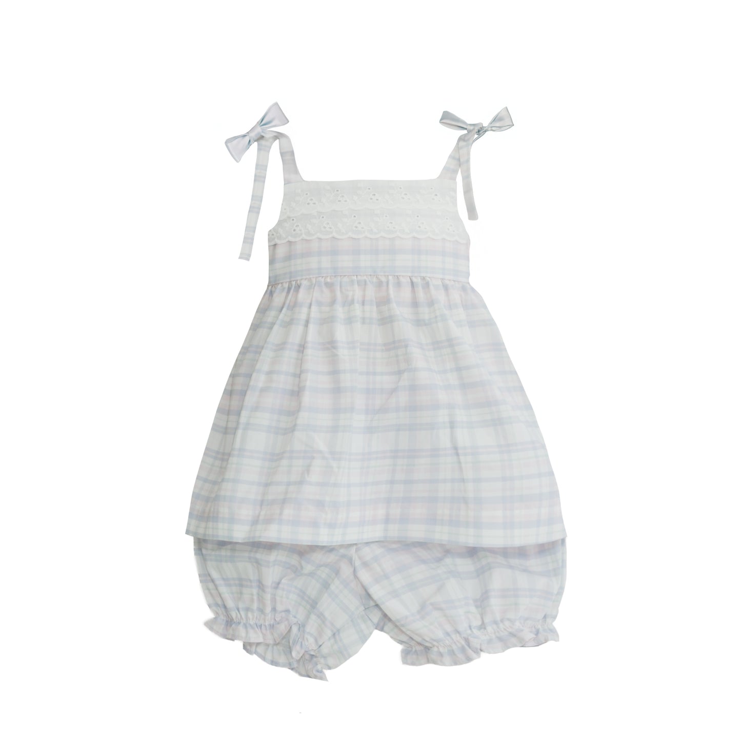 Kinley Blue Spring Plaid Tie Bloomer Set