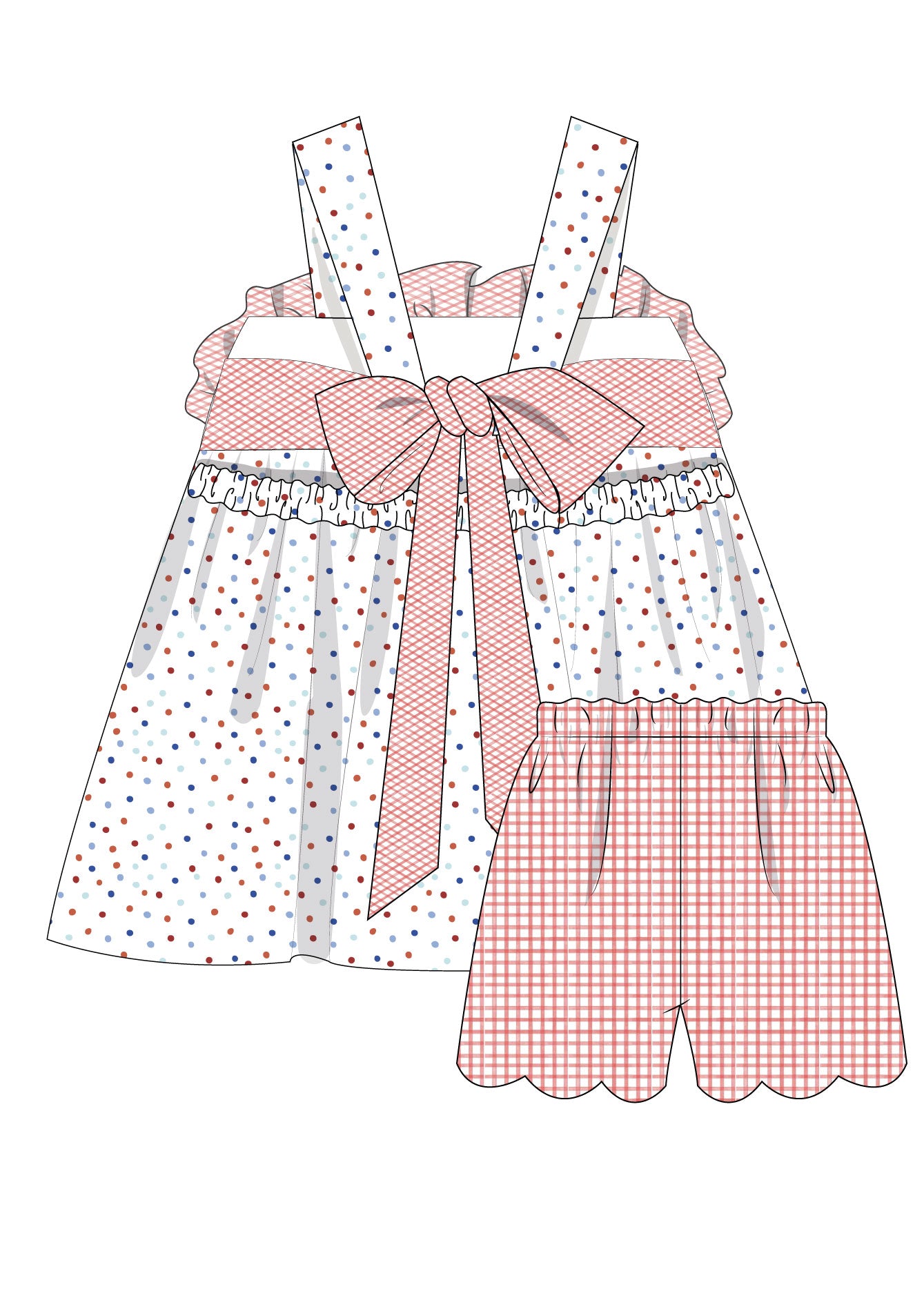 Jesse Patriotic Dots Smocked Bow Bloomer Set