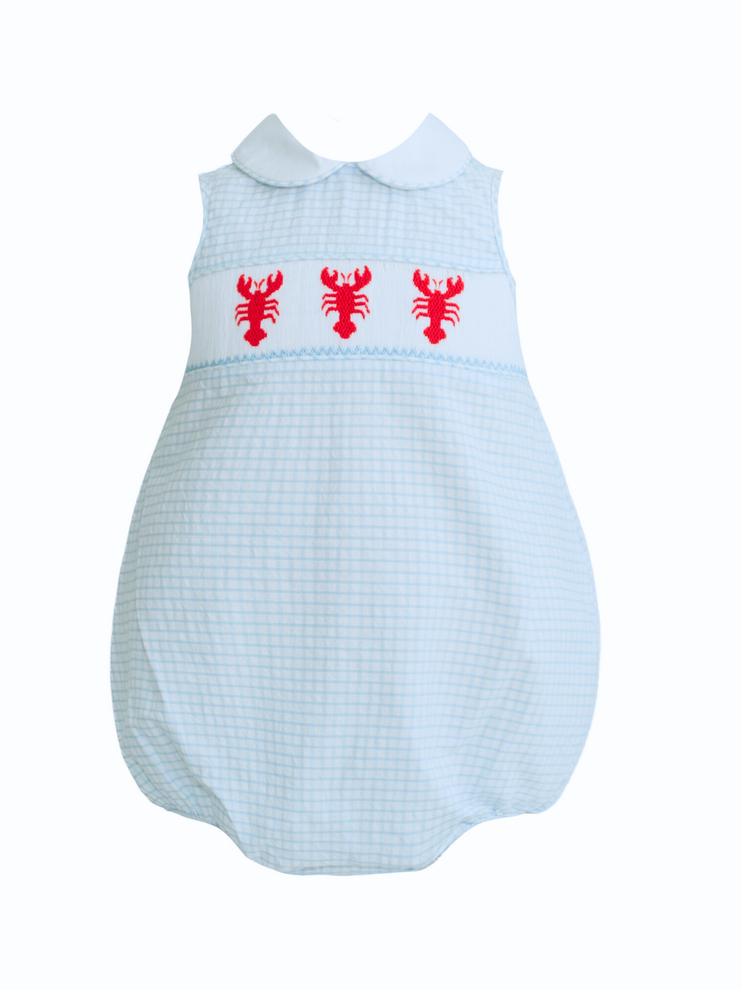 Henry Blue Windowpane Seersucker Smocked Crawfish Bubble