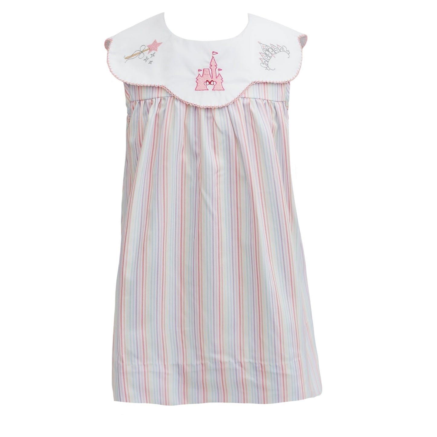 Stripe Scallop Collar Dress with Magical Embroidery