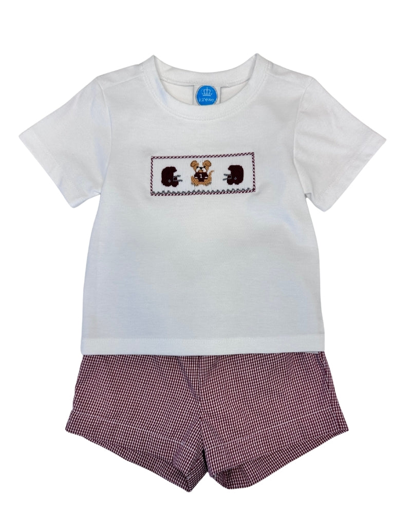 Maroon Bulldog and Helmet Smock Short Set