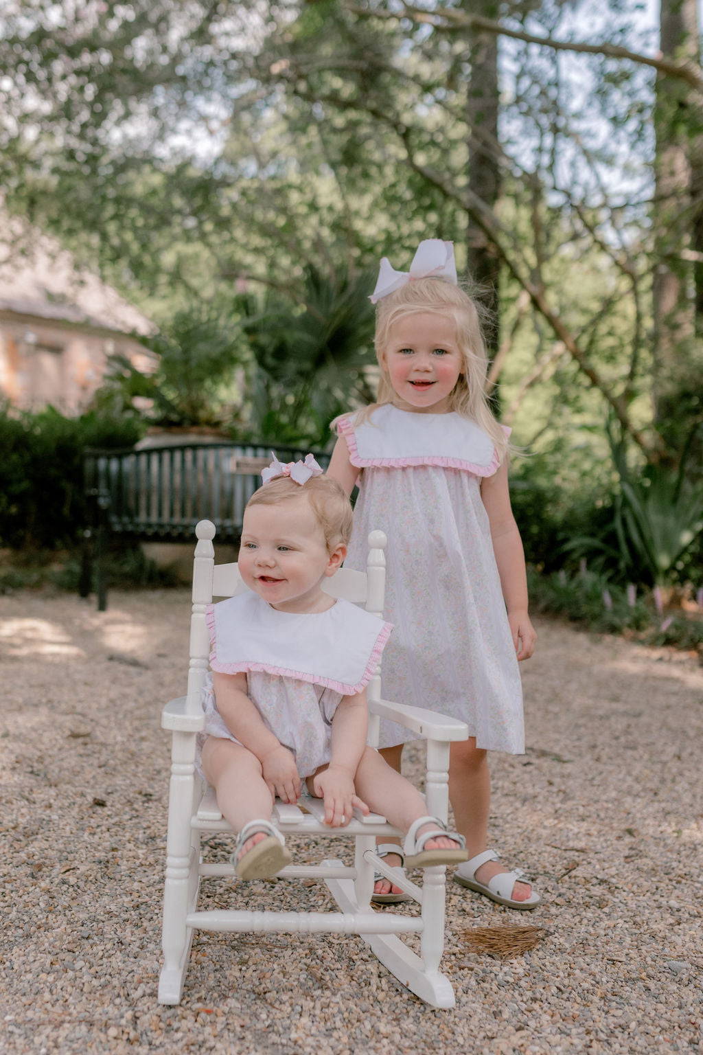 Pink Floral Stripe Square Collar Bubble