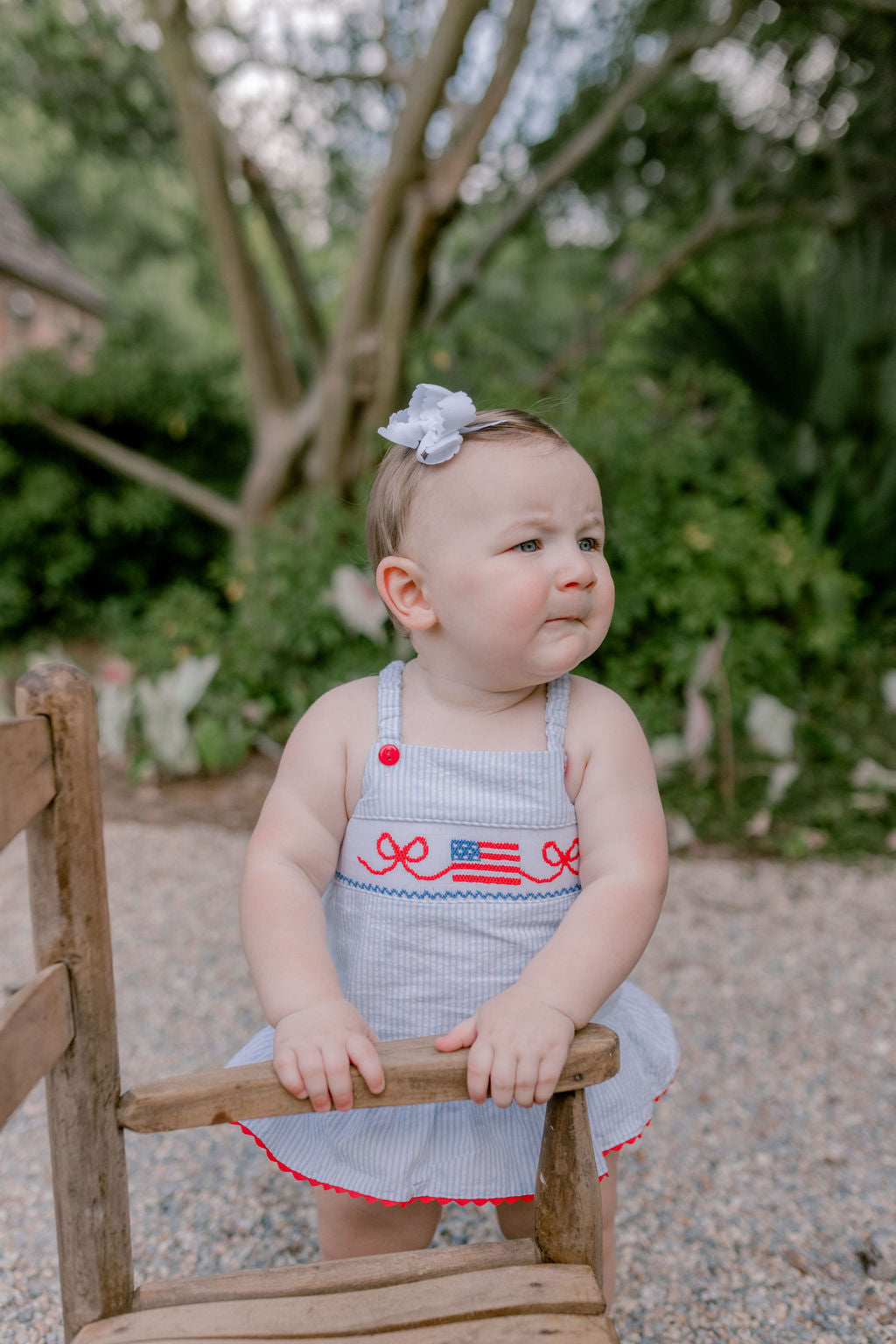 American Flag and Bow Smock One Piece Swim Suit