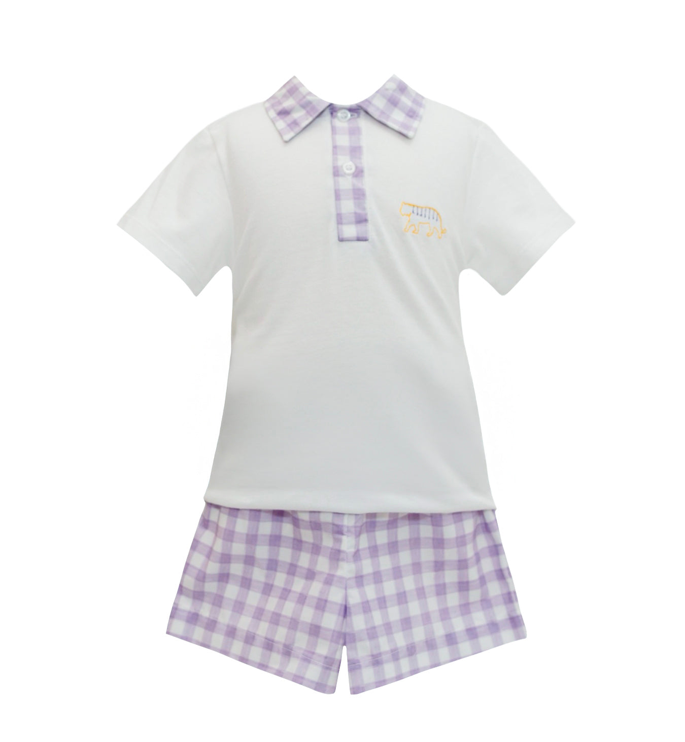 Watercolor Gingham Tiger Polo Short Set