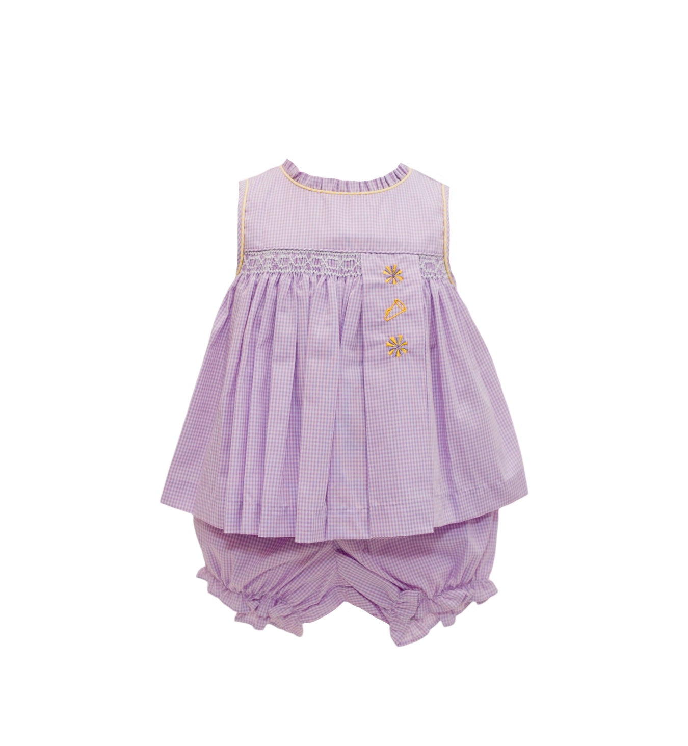 Lavender Gingham Spirit Trio Smock Bloomer Set