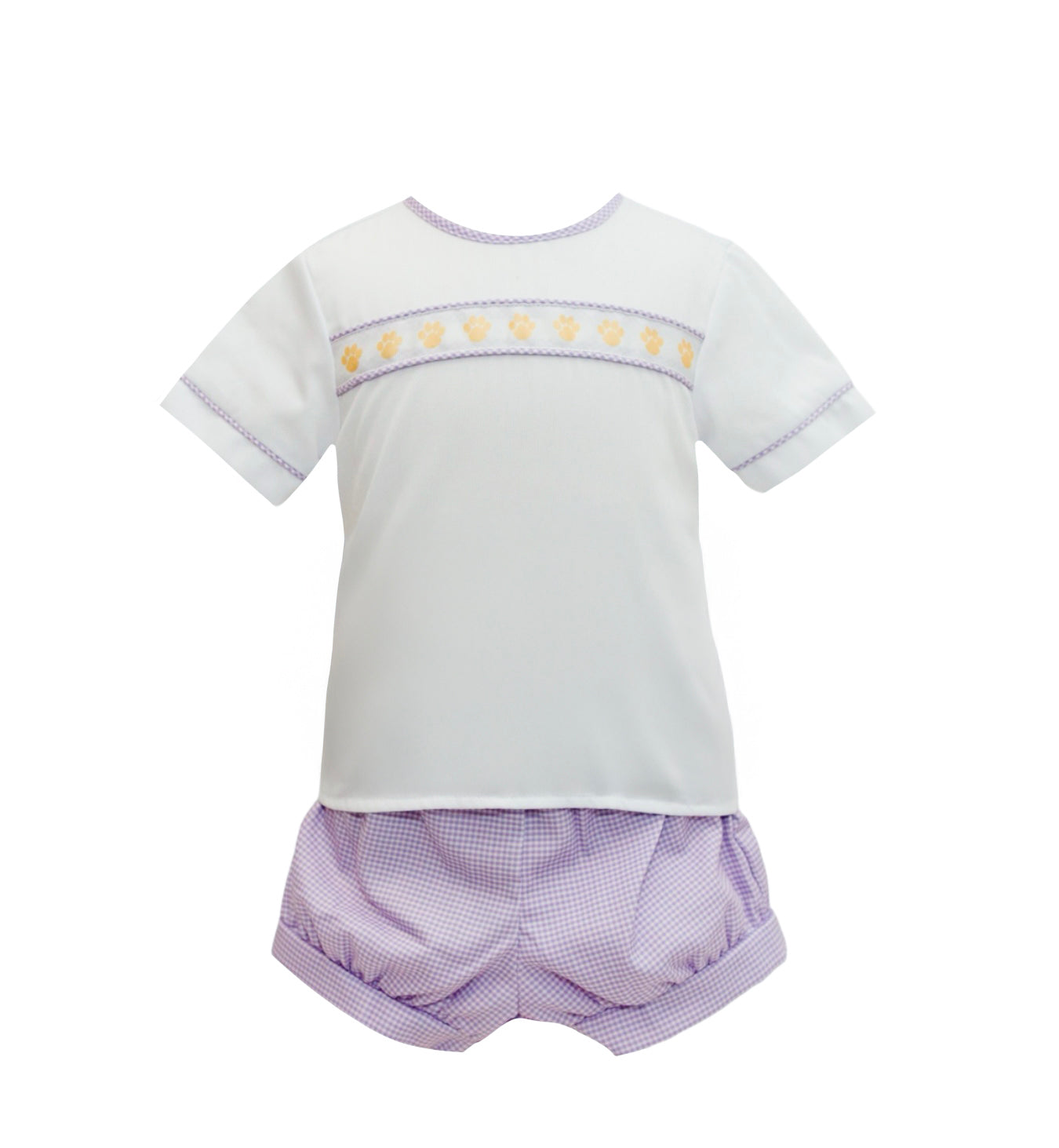 Purple/Gold Gingham Tiger Paw Ribbon Banded Short Set