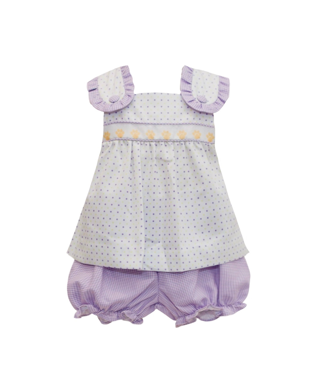 Purple/Gold Bitty Dot Tiger Paw Ribbon Bloomer Set