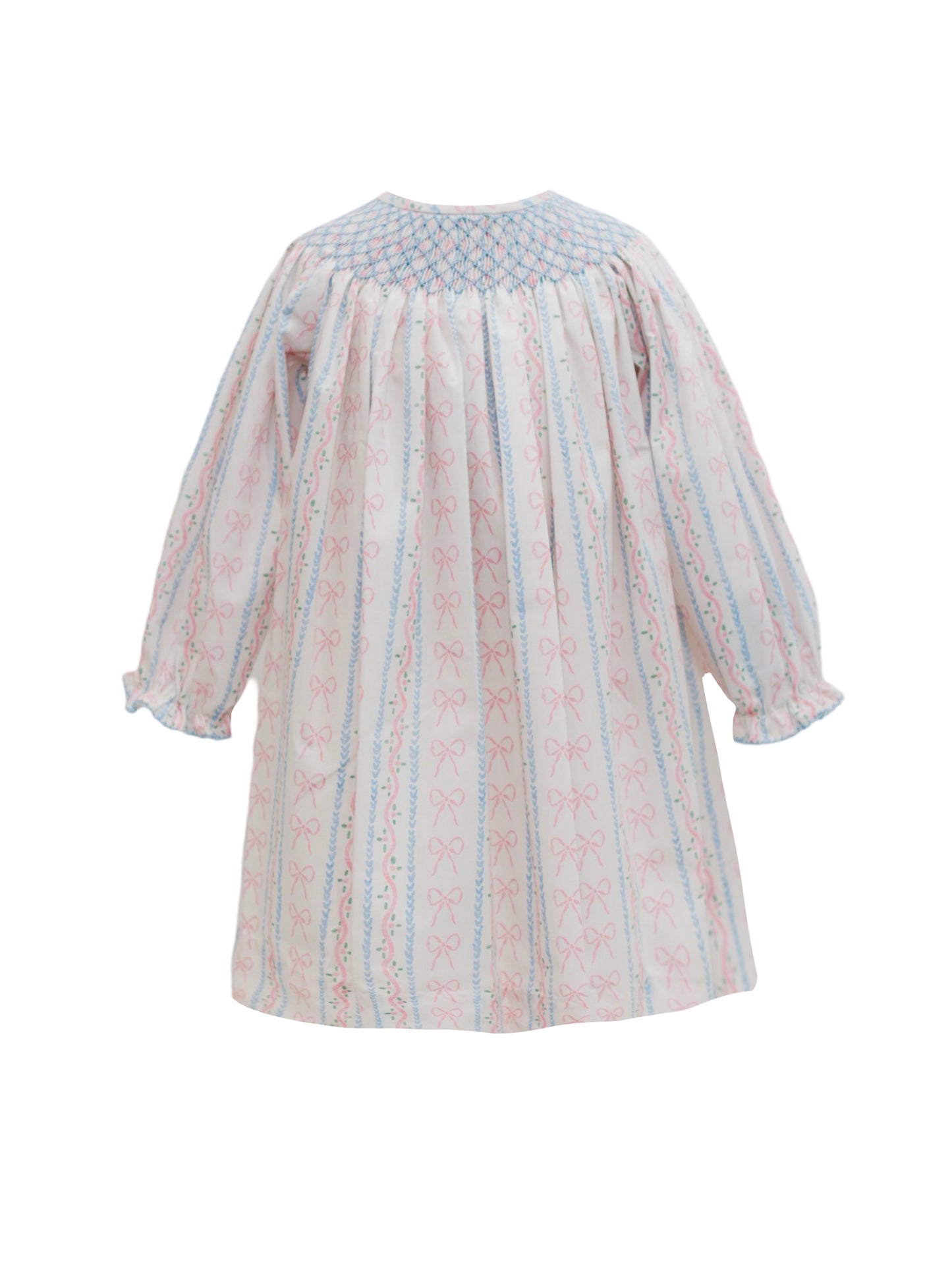 Floral Stripe and Bows Long Sleeve Bishop Smock Dress