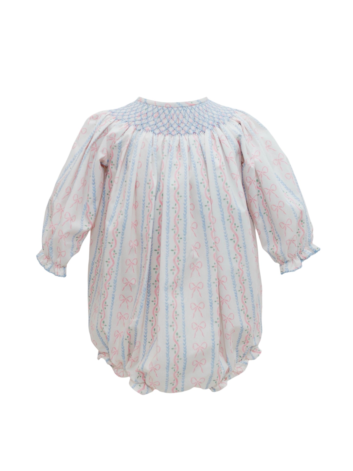 Floral Stripe and Bows Long Sleeve Bishop Smock Bubble