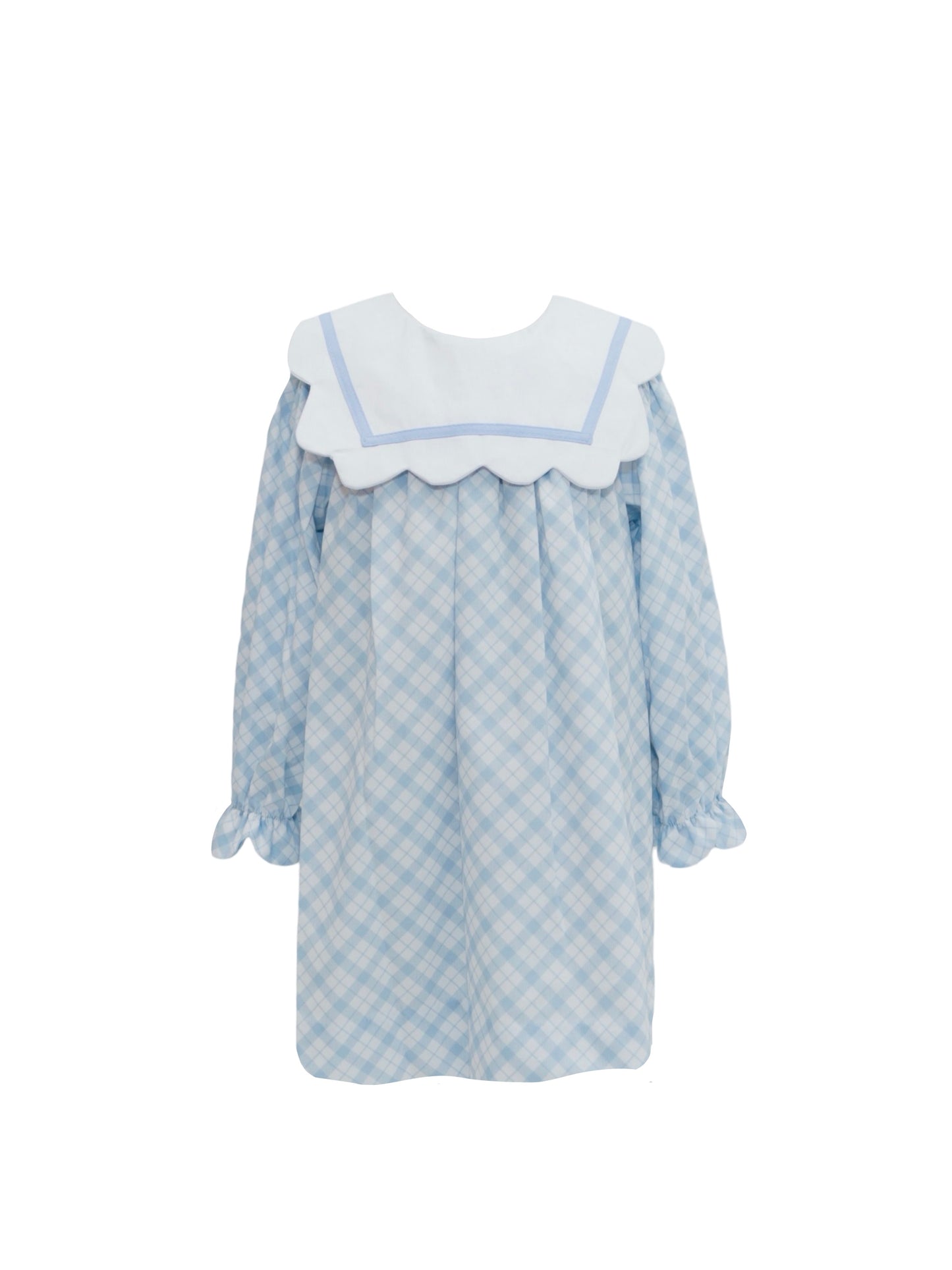 Blue Plaid Scallop Collar Dress