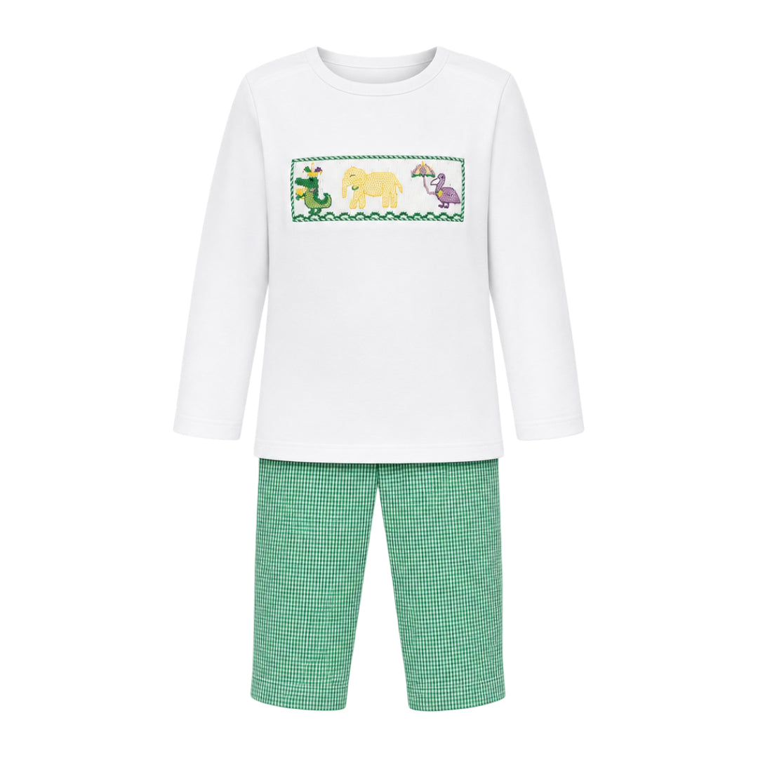 Ollie Long Sleeve Pant Set, Mardi Party Smocked