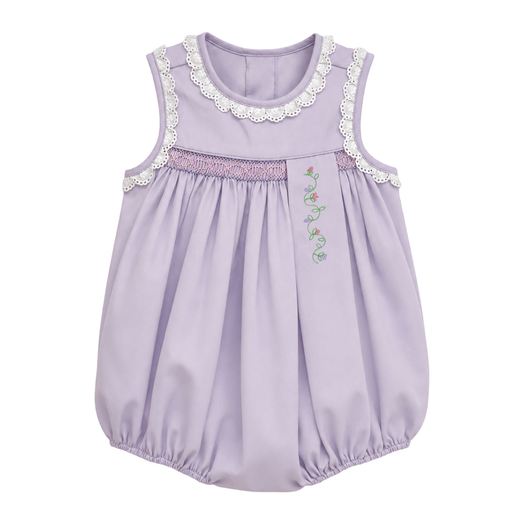 Maggie Smocked Bubble, Lavender Vines