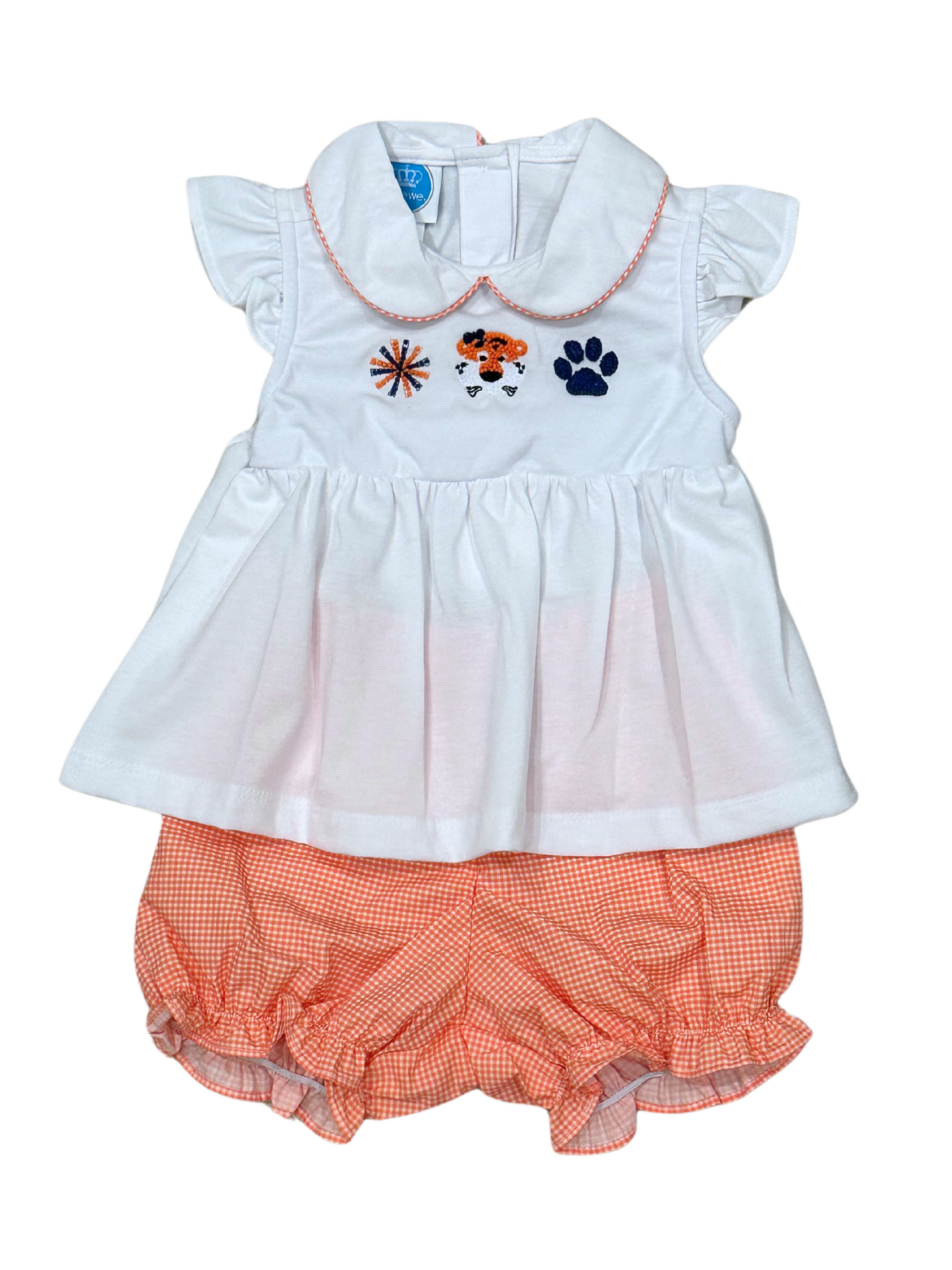 Orange Navy Tigers French Knot Girls Bloomer Short Set