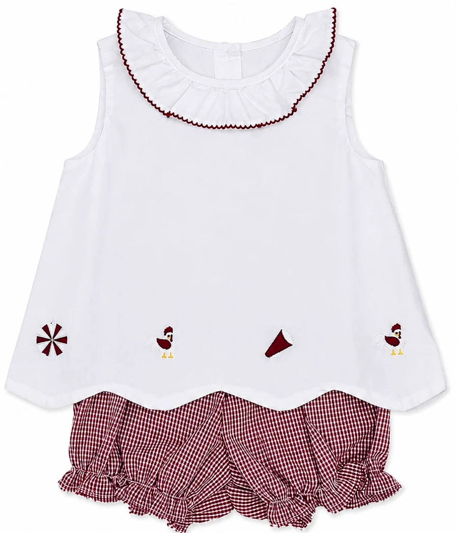Elaine Ruffle Collar Scallop Bloomer Set, Garnet Gamecock