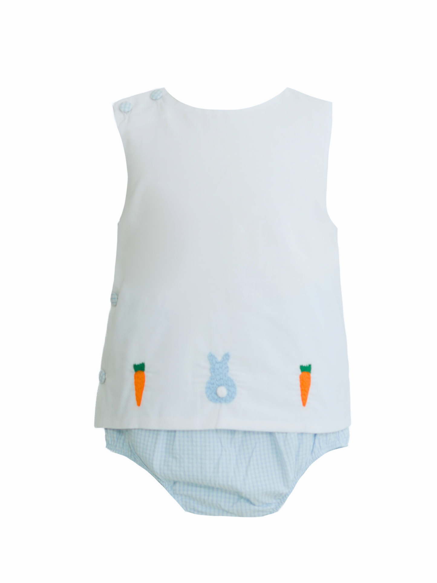 Liam Blue French Knot Bunny and Carrots Diaper Set