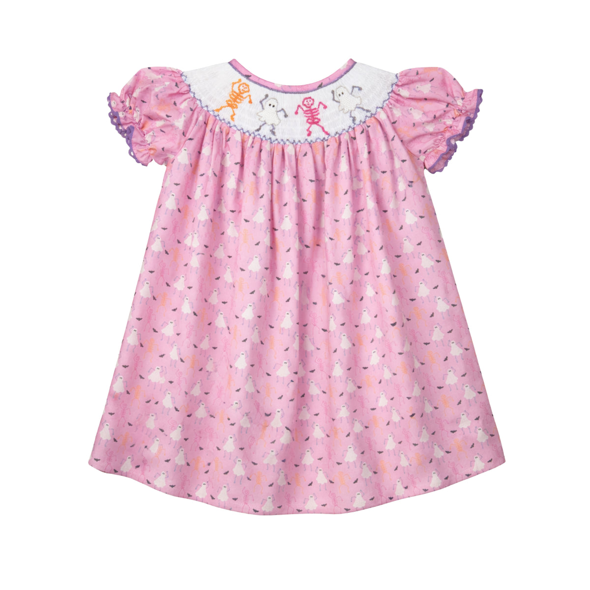 Brooke Short Sleeve Bishop Dress, Dancing Skeletons Print