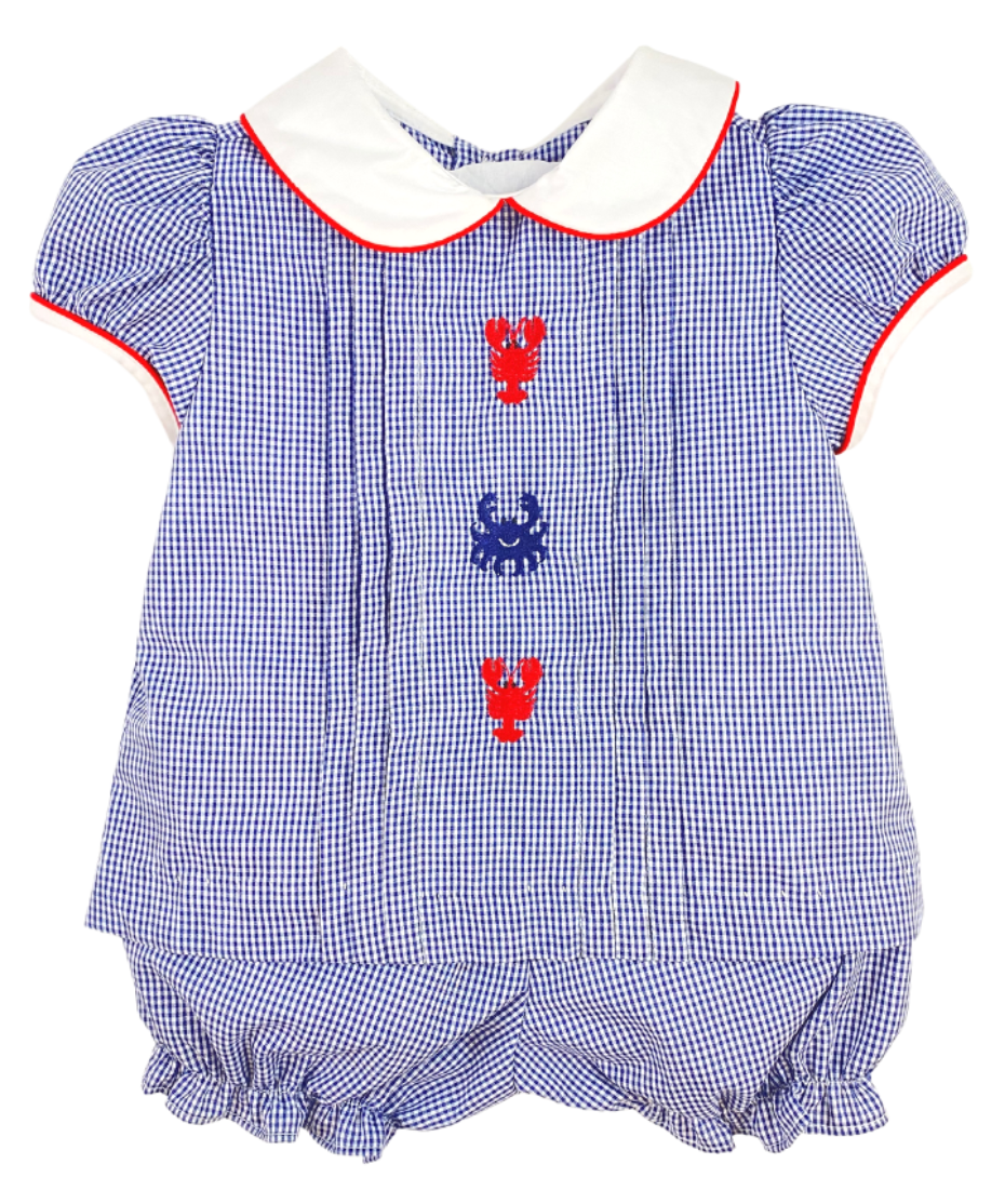 Navy Gingham Crab and Crawfish Bloomer Set