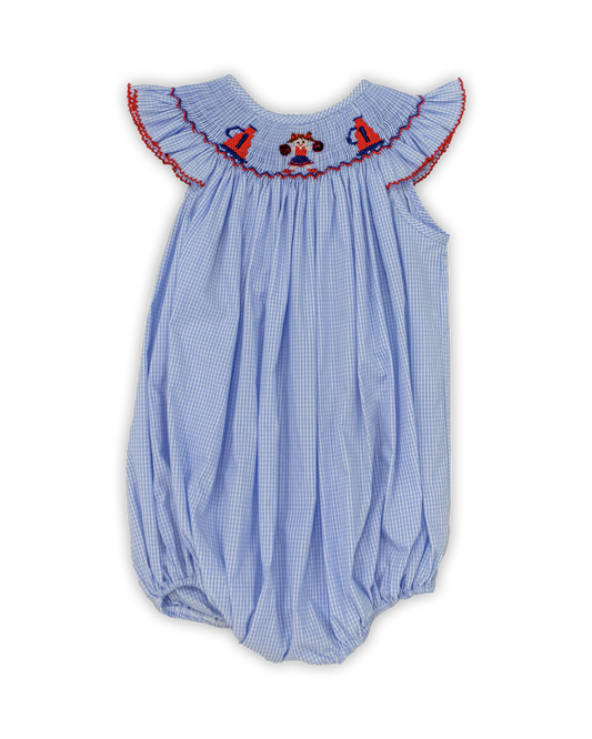 Blue Gingham Cheerleader Bishop Smocked Bubble