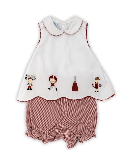 Maroon Gingham Spirit Embroidered Scallop Bloomer Set