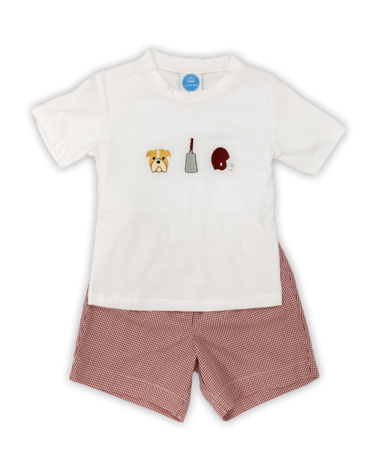 Maroon Gingham Spirit Embroidered Short Set