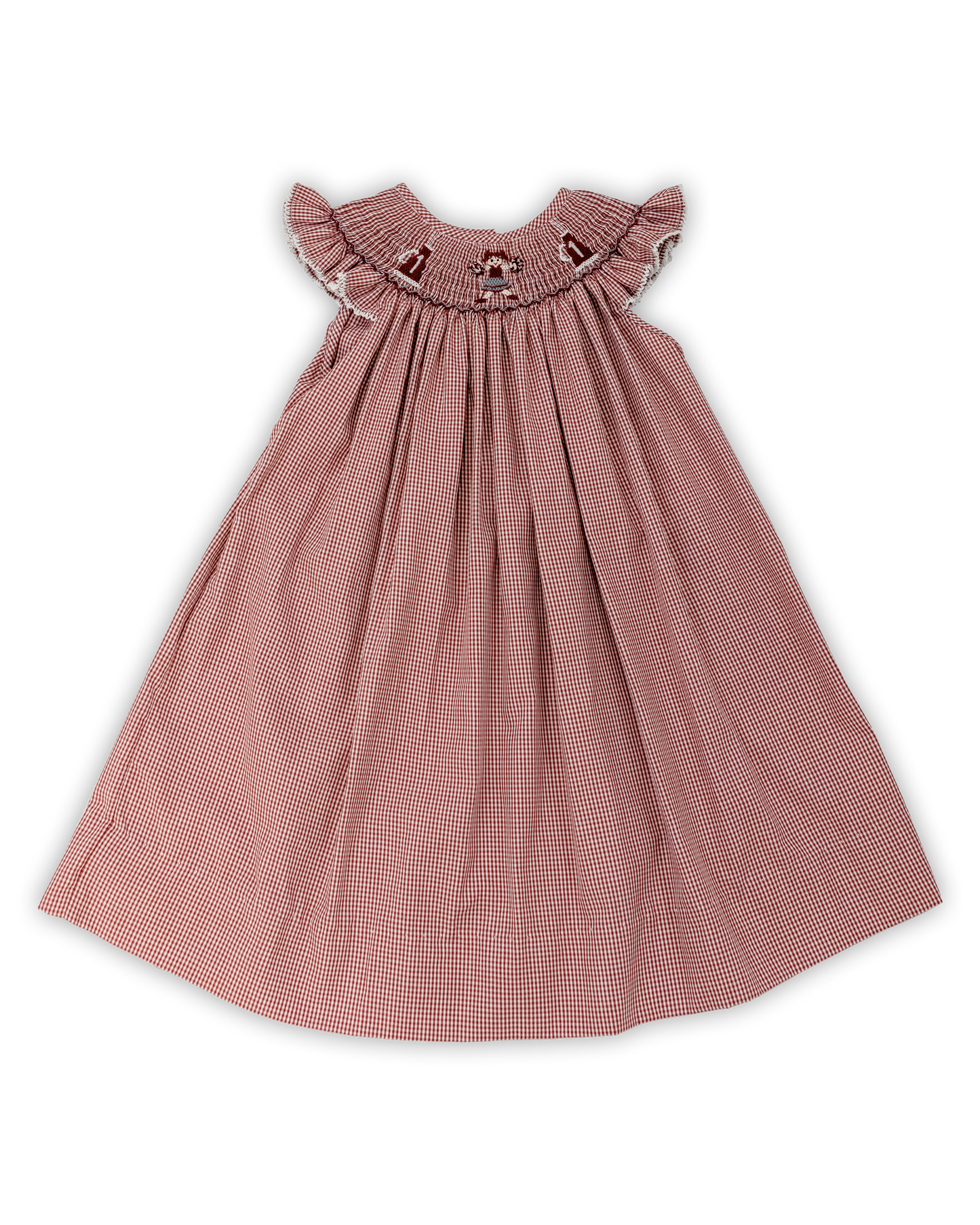 Maroon Gingham Cheerleader Bishop Smocked Dress