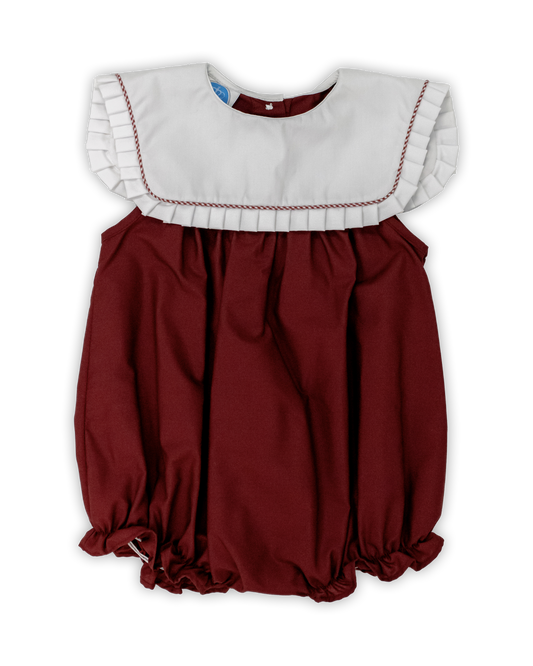 Maroon Bubble with White Ruffle Collar