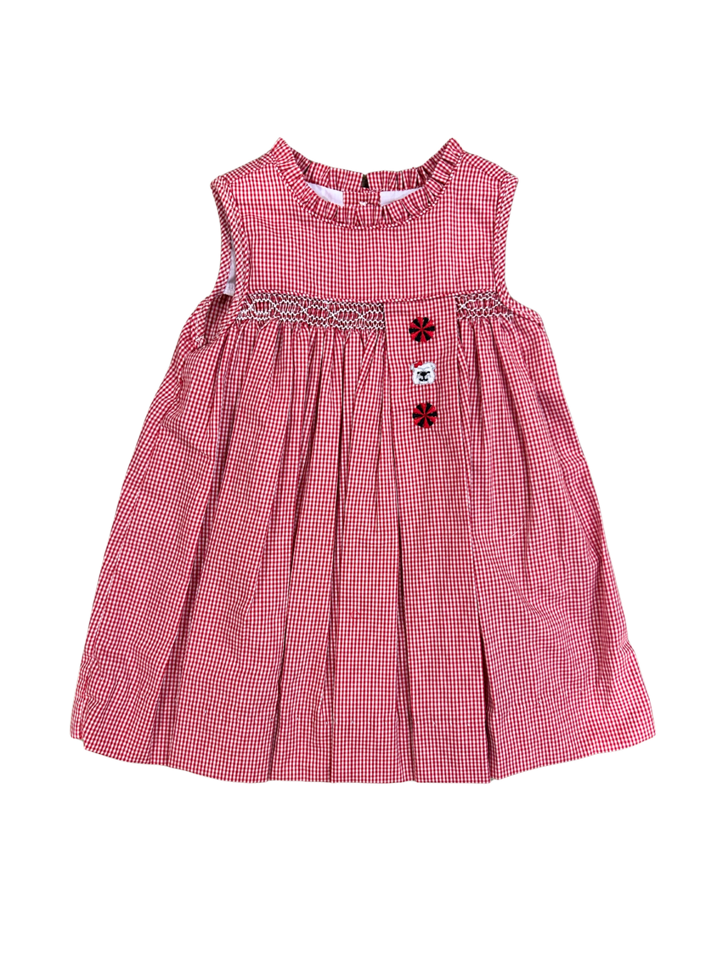 Red Gingham Bulldog Spirit trio Smock Dress