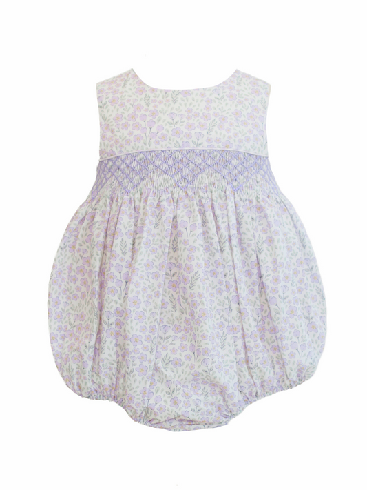 Avery Purple Smocked Floral Bubble