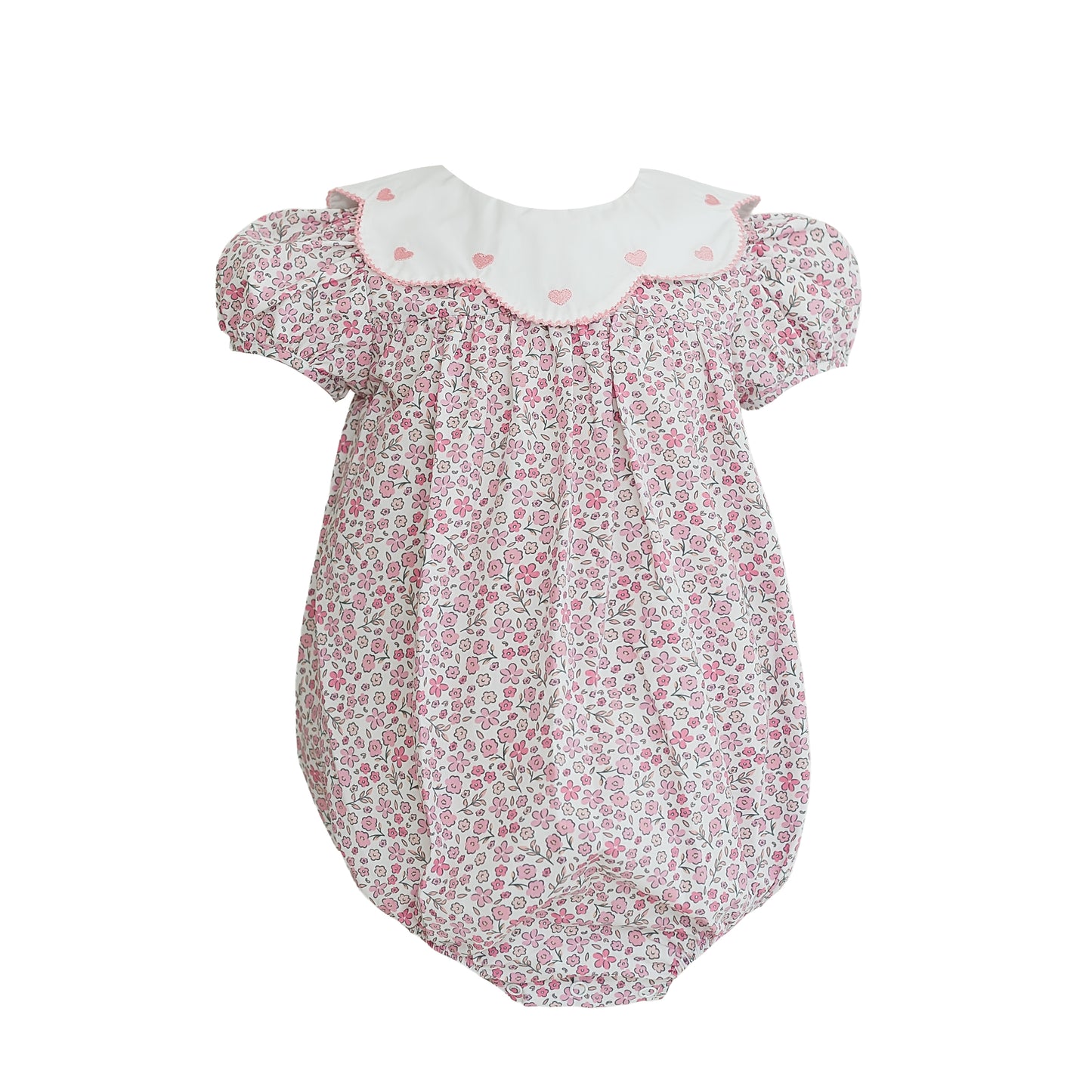 Charlotte Pink Floral Embroidered Heart Scallop Collar Bubble