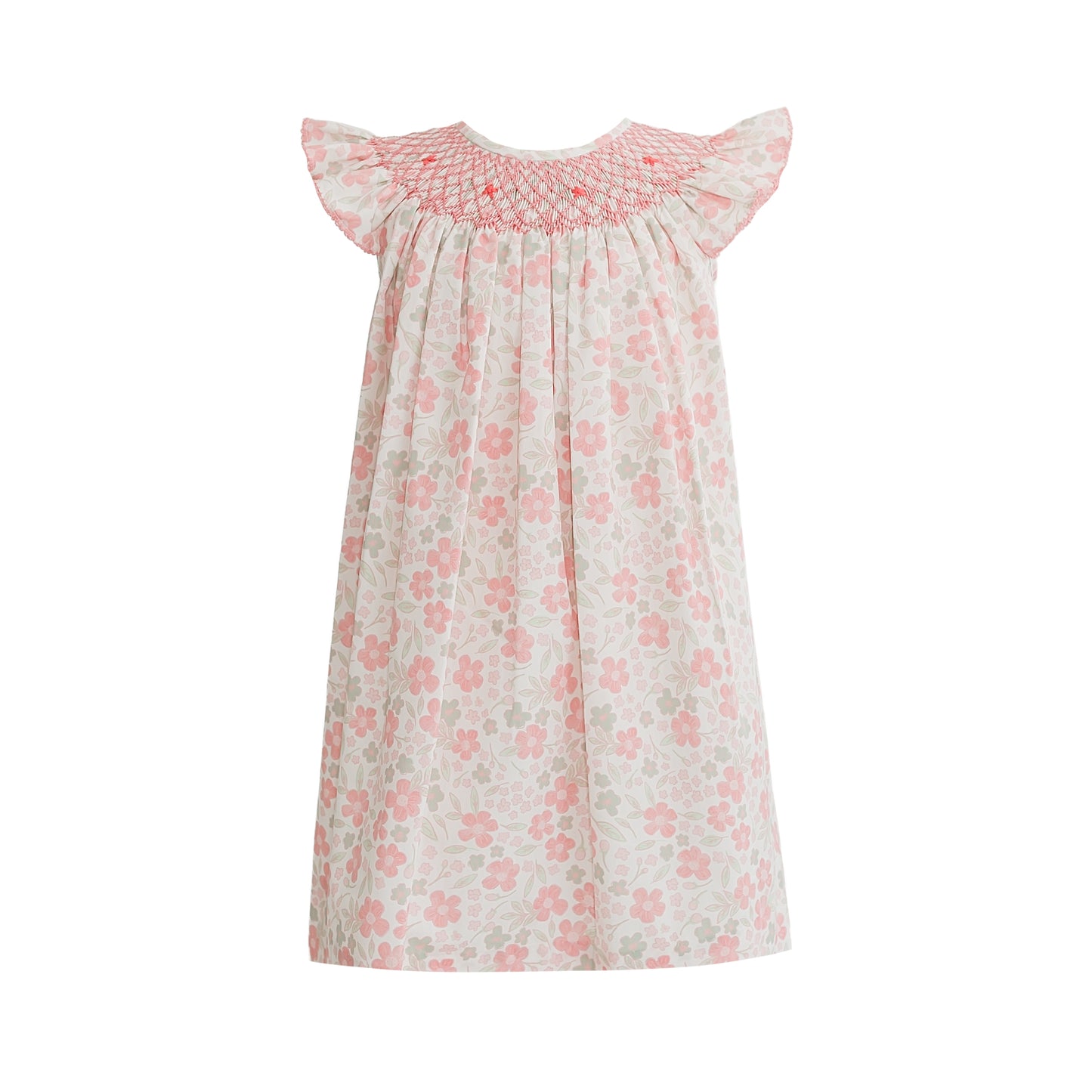 Eloise Ditsy Peach Floral Bishop Smocked Dress