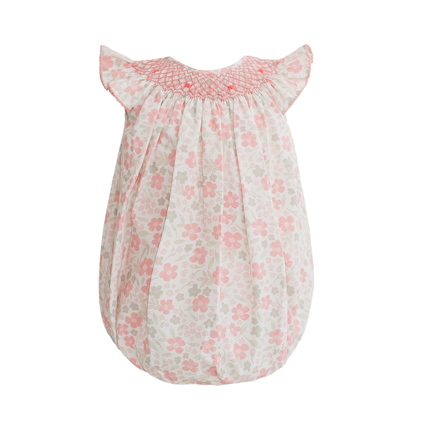 Eloise Ditsy Peach Floral Bishop Smocked Bubble