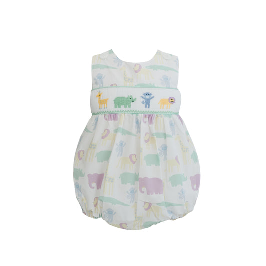 Ethan Zoo Print Smocked Bubble