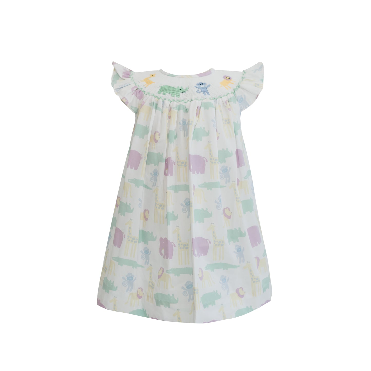 Eloise Zoo Print Bishop Smocked Dress