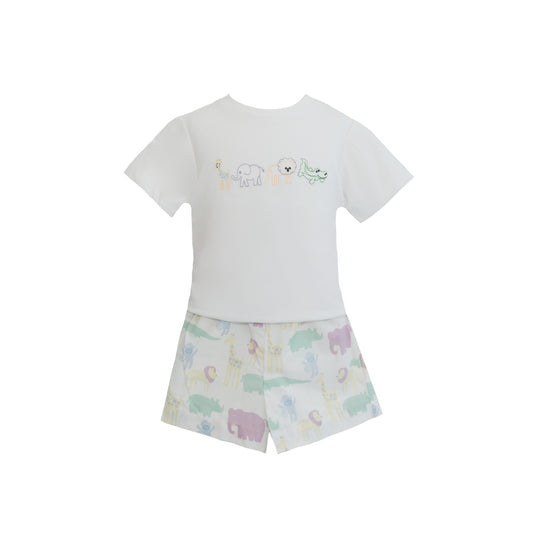 Tyler Embroidered Zoo Print Short Set