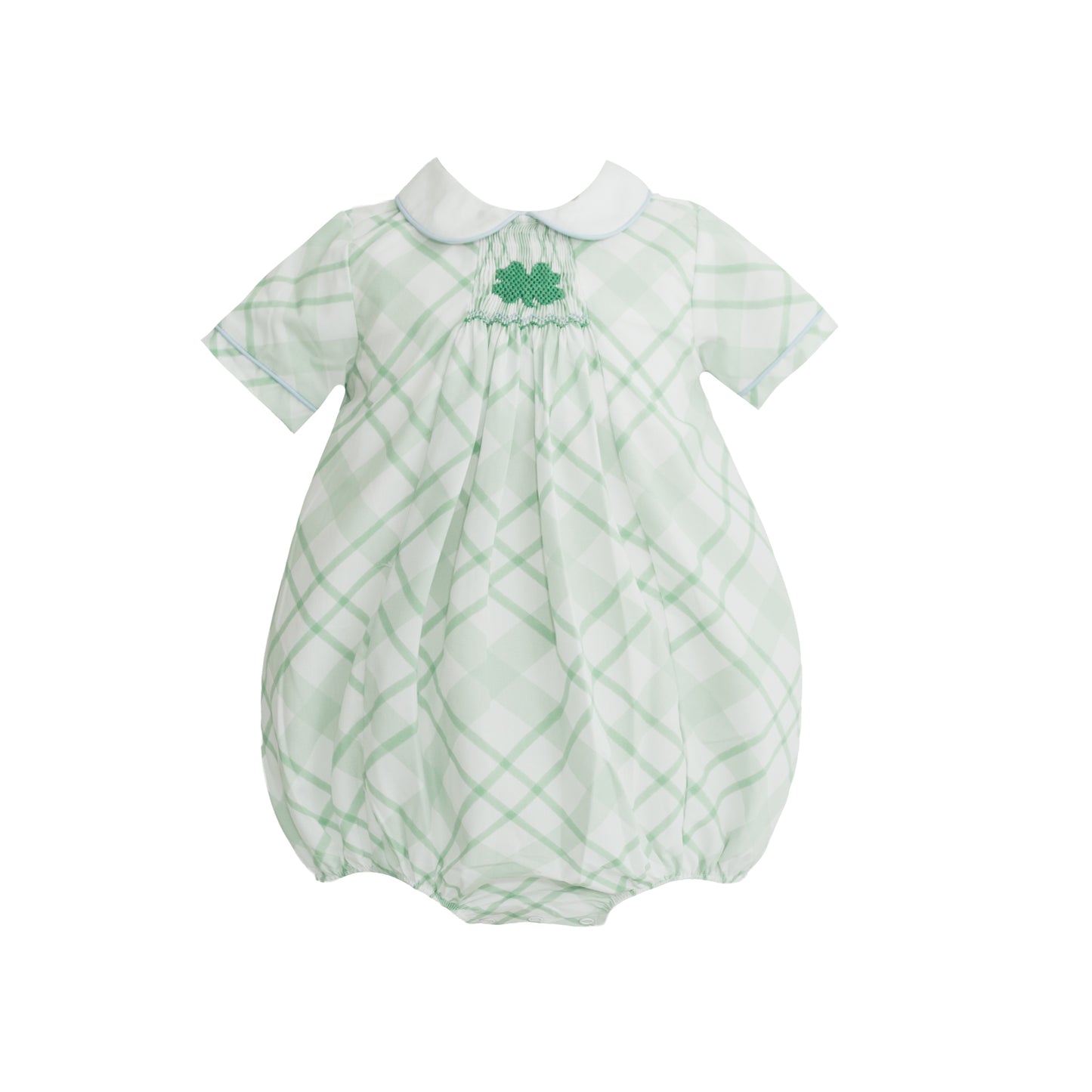 Stuart Smocked Clover Green Plaid Bubble