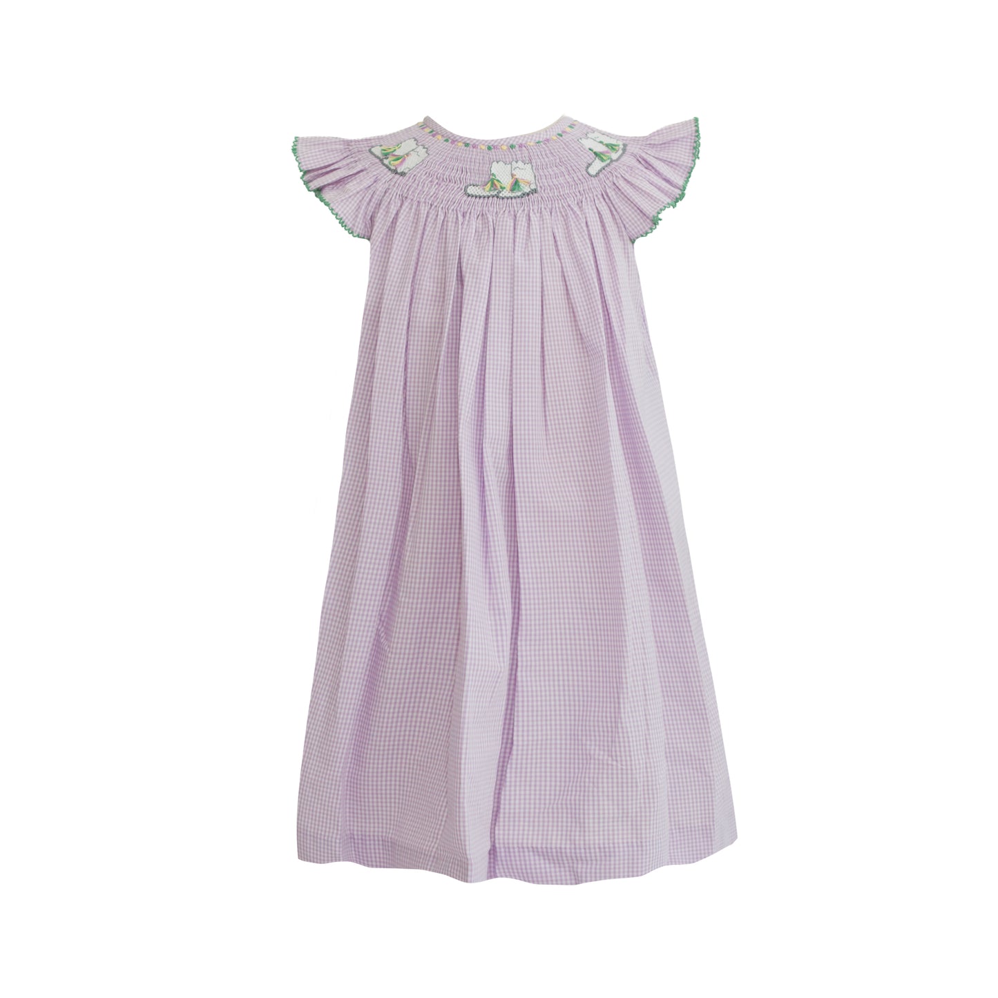 Eloise Purple Gingham Smocked Marching Boots Bishop Dress