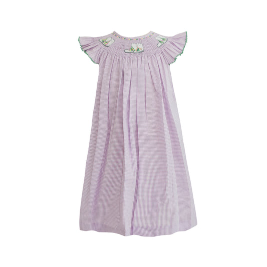 Eloise Purple Gingham Smocked Marching Boots Bishop Dress