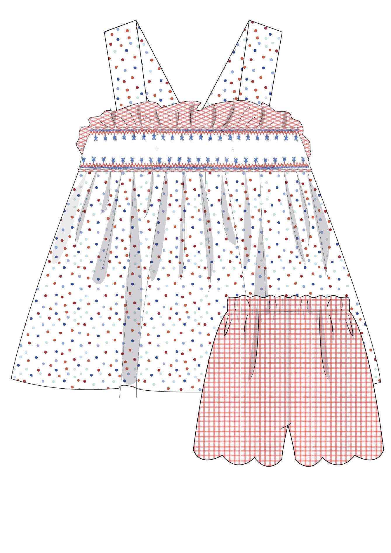 Jesse Patriotic Dots Smocked Bow Bloomer Set