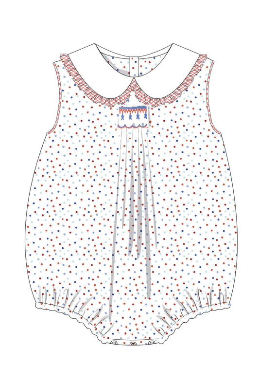 Emery Patriotic Dots Smocked Bubble