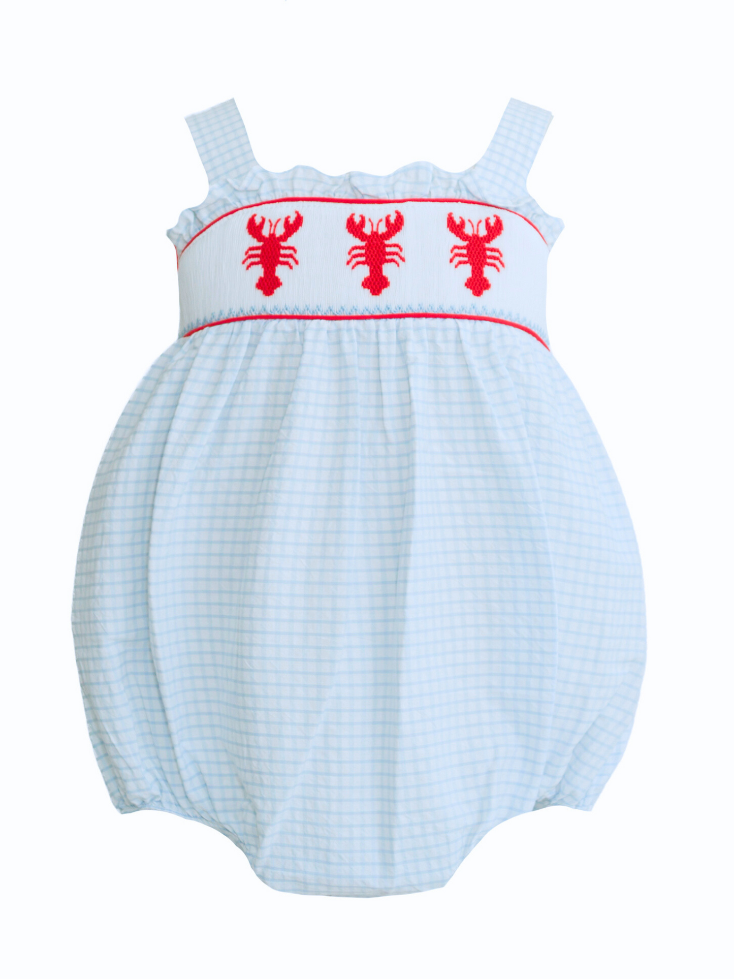 Jesse Blue Windowpane Seersucker Smocked Crawfish Bubble