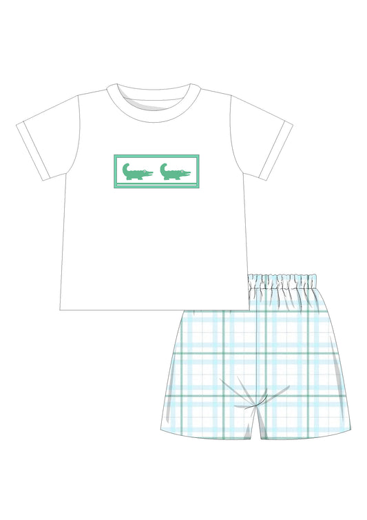 Ollie Smocked Gator Plaid Short Set