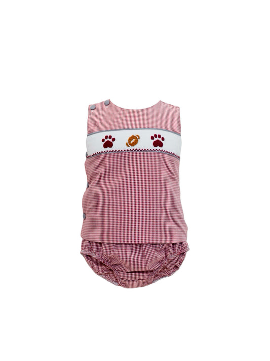 Maroon Gingham Spirit Trio Smock Boys Diaper Set