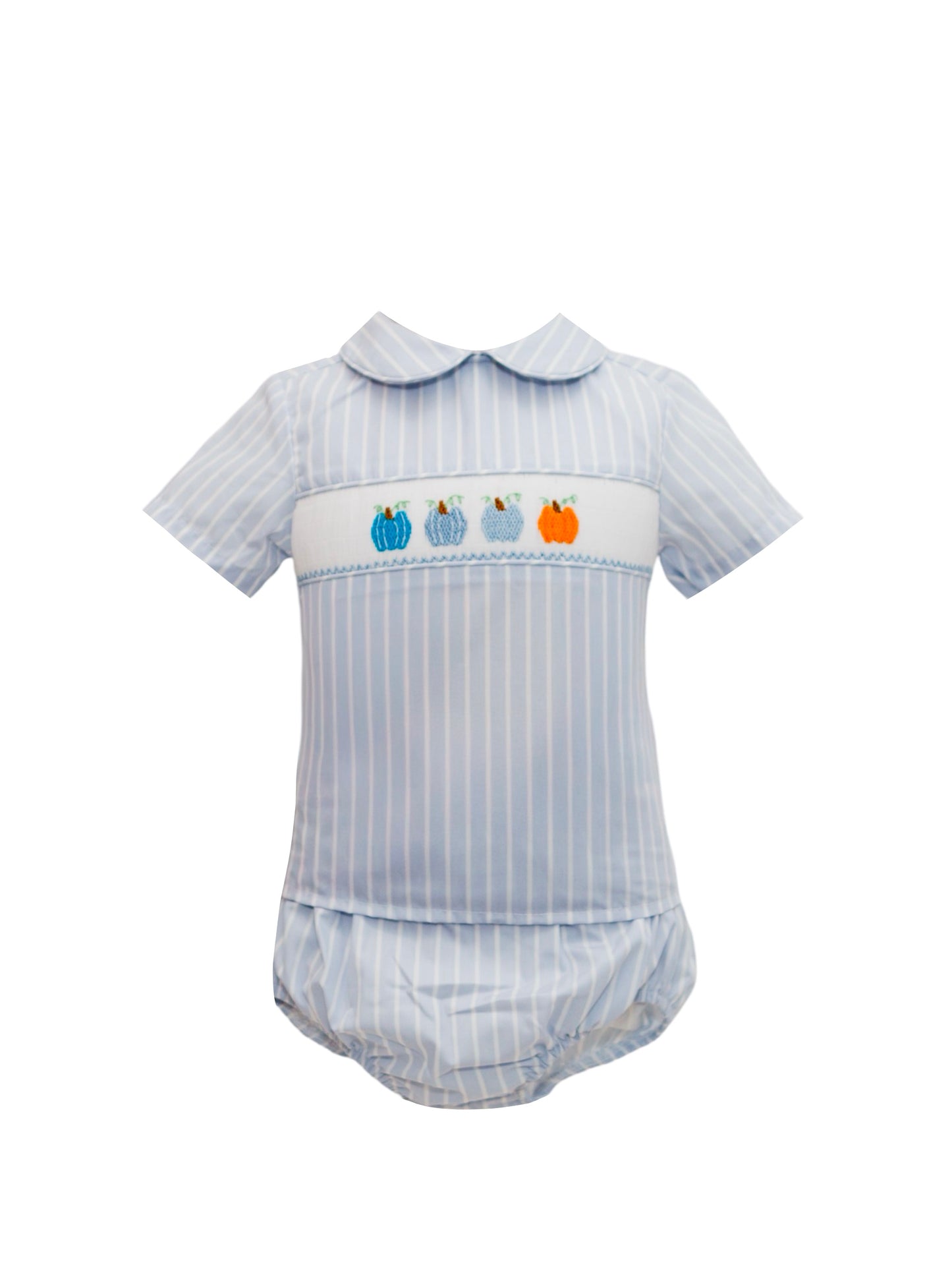 Blue Stripe Pumpkin Smock Boys Diaper Set