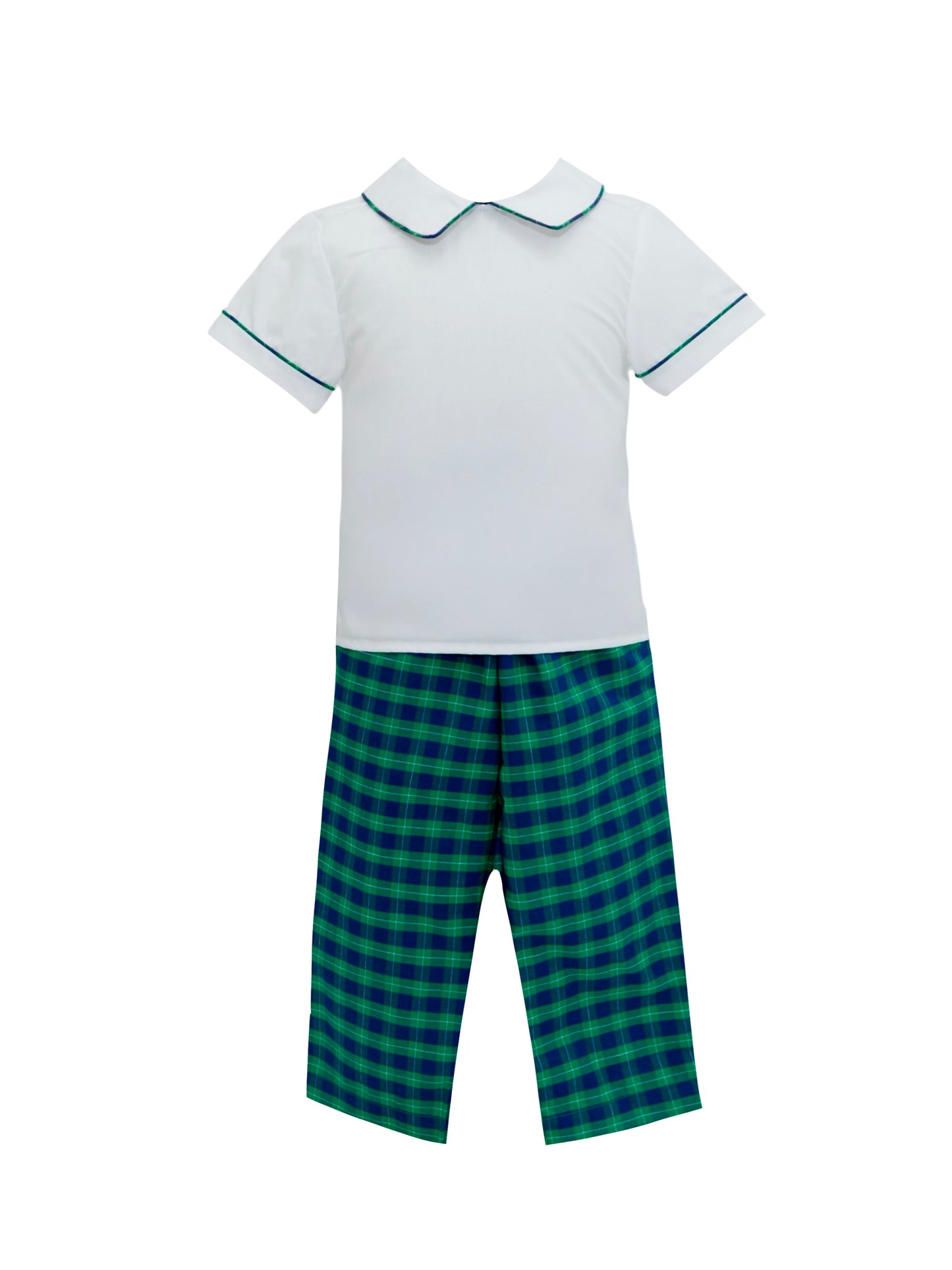 Navy and Green Plaid Pant Set