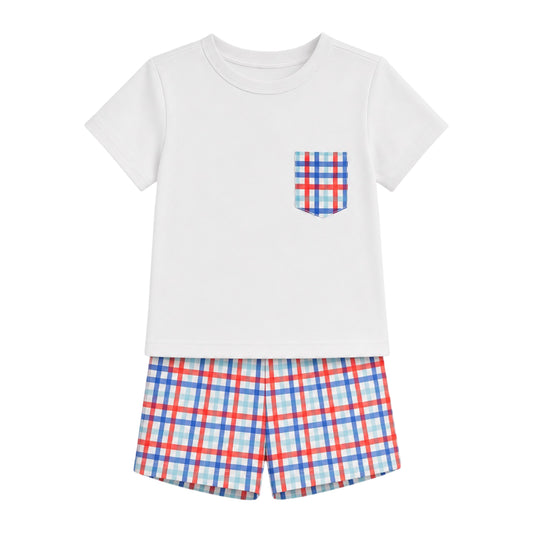 Stephen Pocket Short Set, Patriotic Plaid