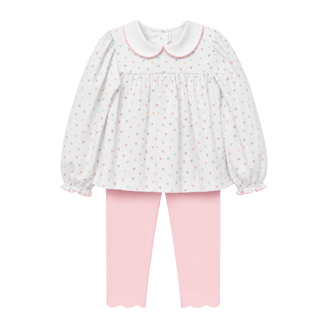 Annabelle Scallop Legging Set, Pastel Hearts
