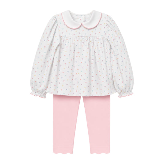 Annabelle Scallop Legging Set, Pastel Hearts