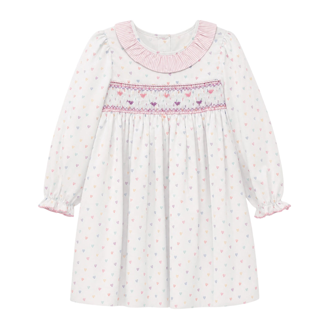 Catherine Long Sleeve Smocked Dress, Pastel Hearts