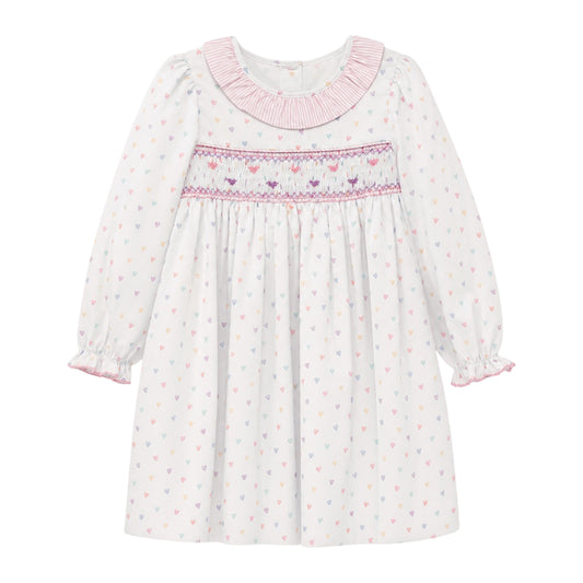 Catherine Long Sleeve Smocked Dress, Pastel Hearts
